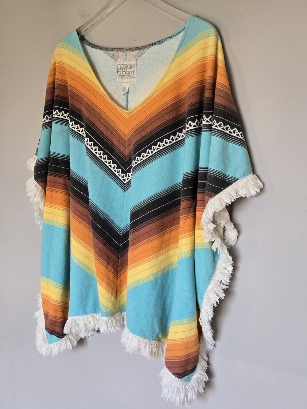 Billabong Western Boho Striped Fringe French Terry Poncho Beach Cover-Up S/M - Picture 5 of 10